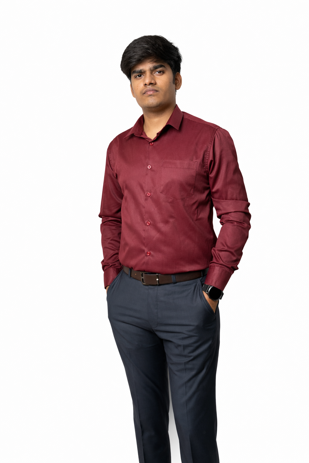 Crimson Rose Micro-Textured Formal Shirt