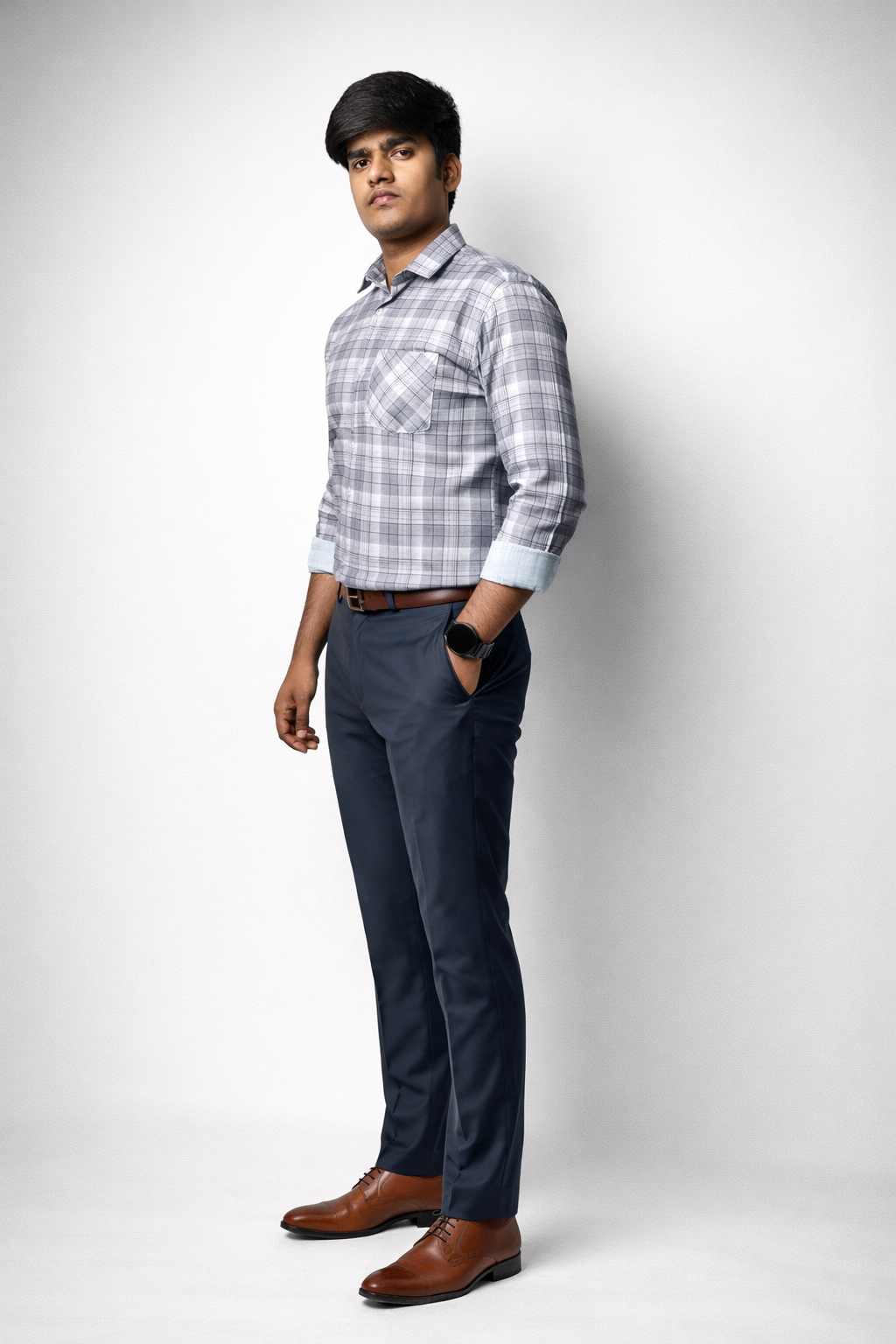 Grey Windowpane Check Shirt
