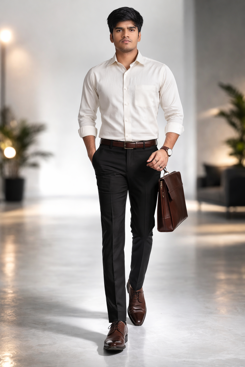 Signature Cream Micro-Texture Formal Shirt