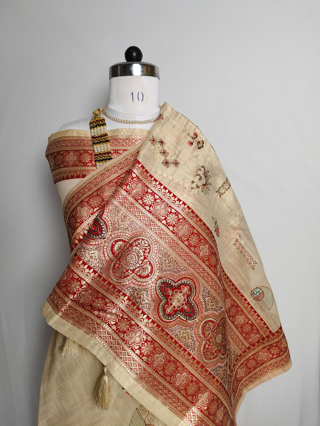 Royal Beige Banarasi Inspired Embroidered Saree
