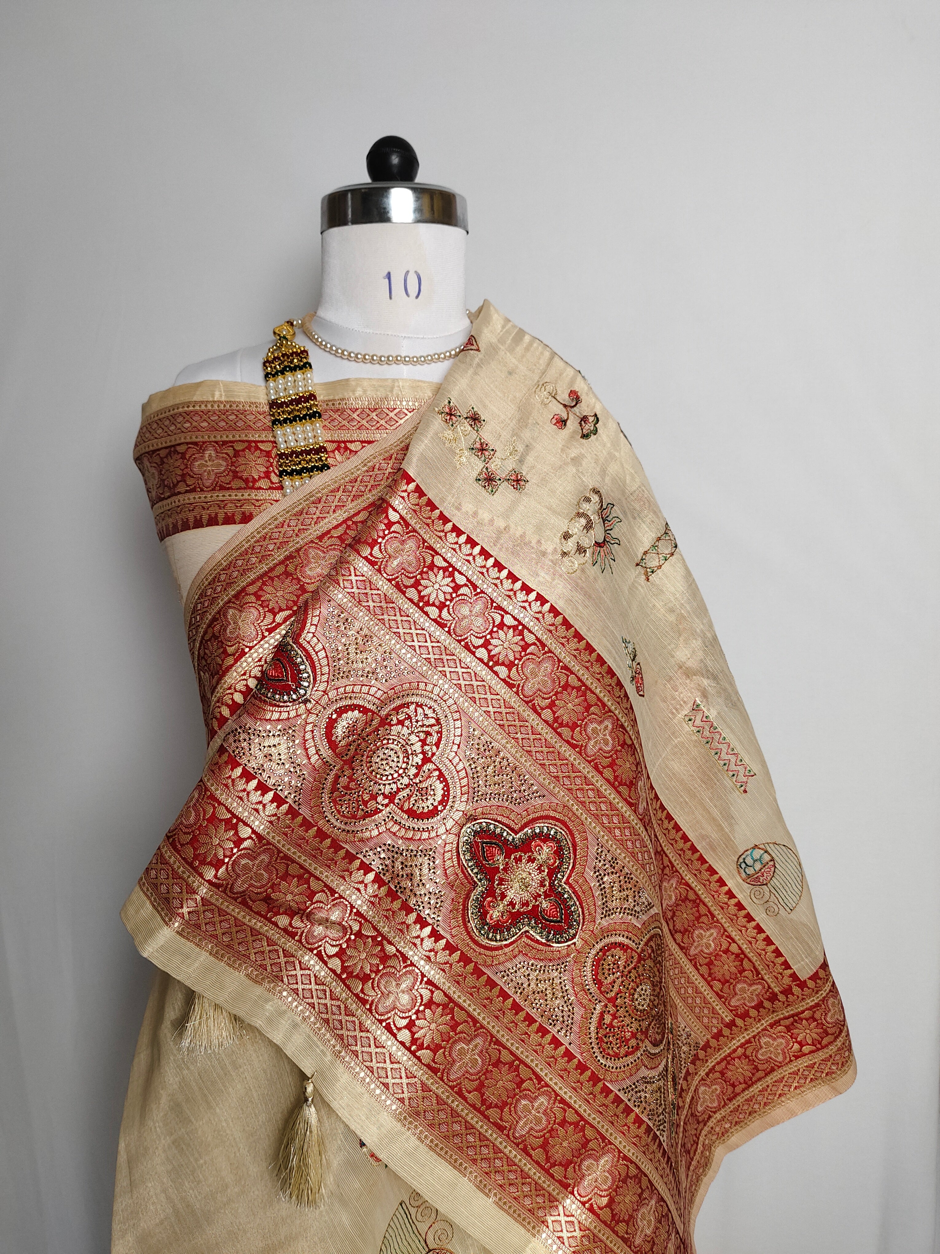 Royal Beige Banarasi Inspired Embroidered Saree
