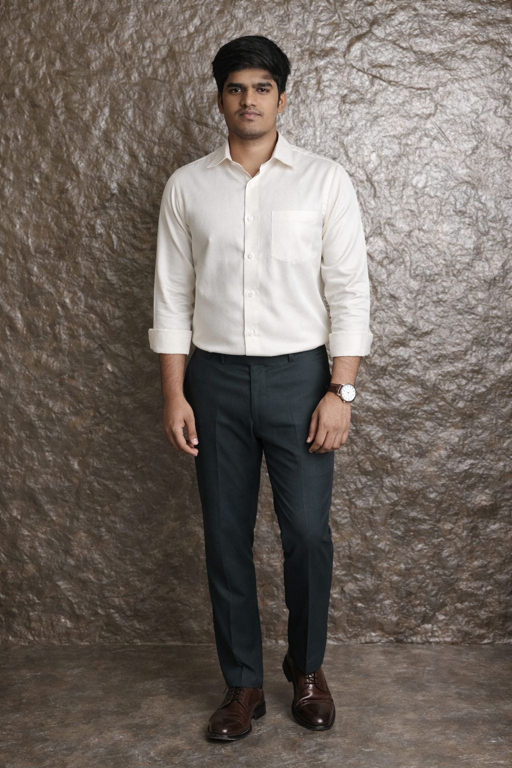 Signature Cream Micro-Texture Formal Shirt