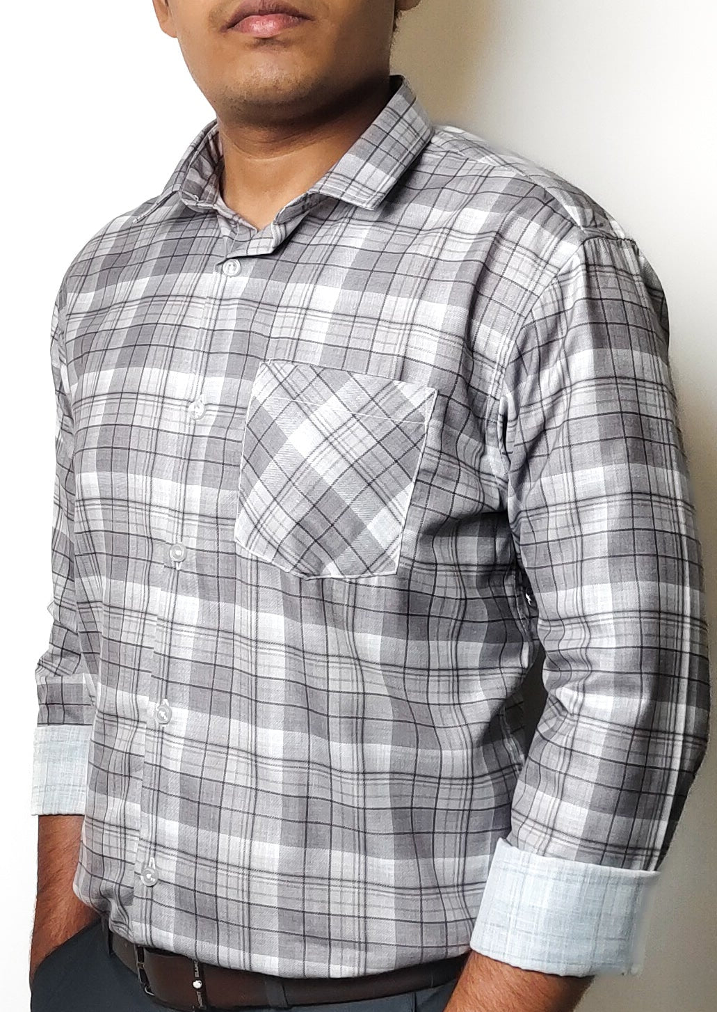 Grey Windowpane Check Shirt